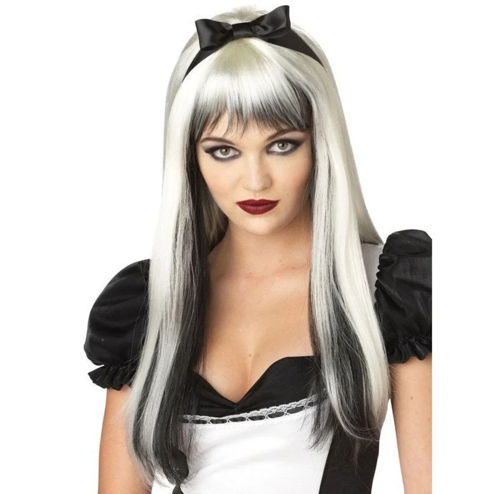 Dark Alice‎ Enchanted Tresses Wig, Long Platinum Blonde Black highlights, White